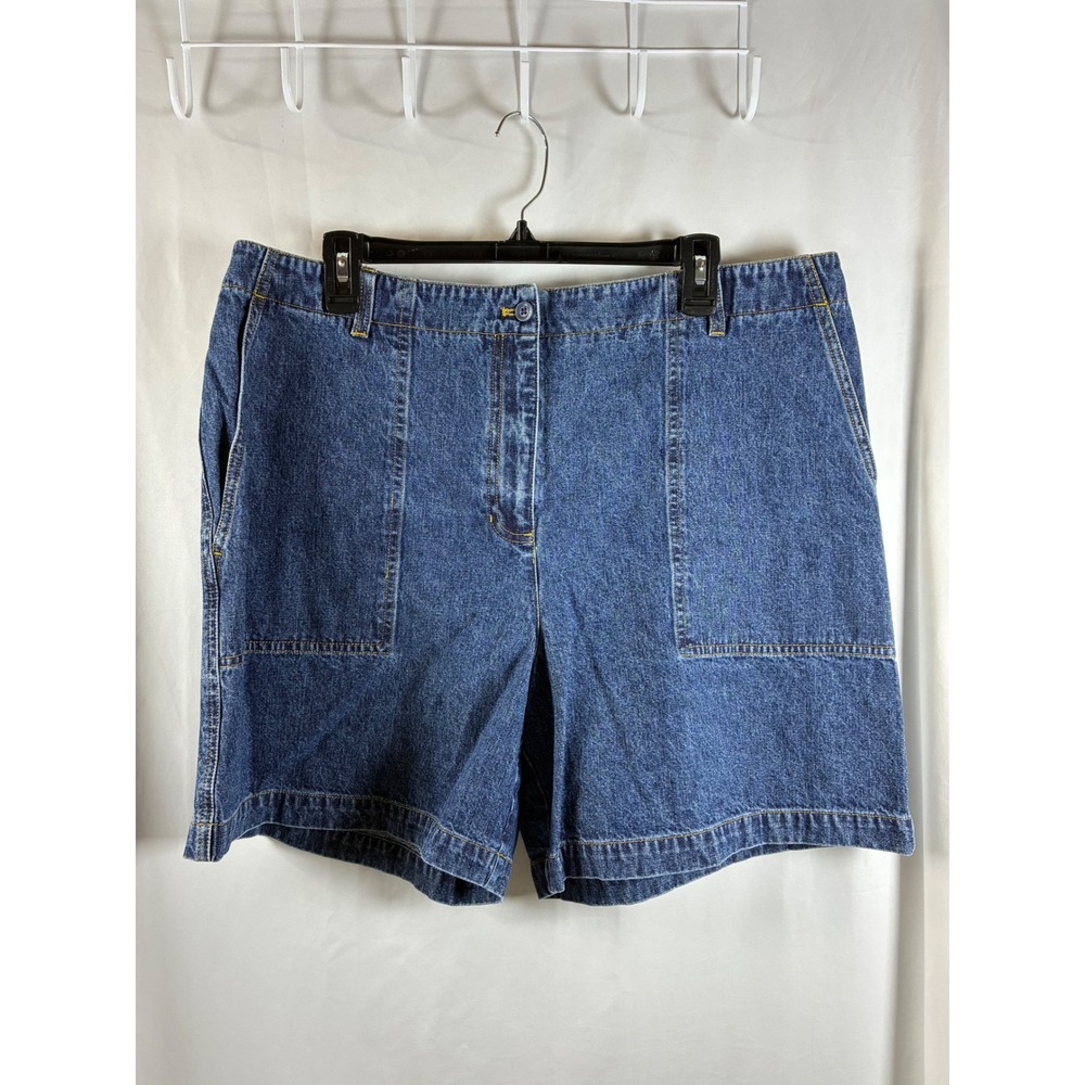 Jones New York Signature Womens Blue Denim Utility Shorts High Rise Size 16